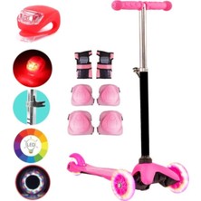 Oyuncakzade 3 Tekerlekli Frenli LED Işıklı Boy Ayarlı Pembe Twist Scooter + Dizlik Dirseklik + Çakar LED Hediye