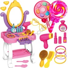 Oyuncakzade Prenses Makyaj Masası Aynalı Aksesuarlı Oyuncak Lolipop Sürülebilir Makyaj Seti Kız Çocuk Makyaj