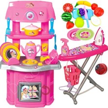 Oyuncakzade Barbie Oyuncak Şef Mutfak + Barbie Aksesuarlı Ütü Masası + 14 Parça Kesilebilen Meyve Sebze Set