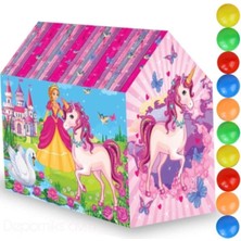 Oyuncakzade Oyuncak Çadır Oyun Evi Kız Çocuk Oyun Çadırı Kolay Kurulum 100X70X110 cm 10 Top