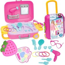 Oyuncakzade Frozen Elsa Oyuncak Güzellik Set Bavulum + Sürülebilir Çilek Makyaj Set Evcilik Oyuncakları Depomiks