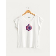 Kidilia Renkli Grafik Nar Tasarımlı Kadın V Yaka %100 Pamuklu T-Shirt
