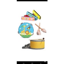 Oyuncakzade Orff Müzik Aletleri Duyu Seti / Deri Davul Ritim Çubuğu Ahşap Tef Mızıka