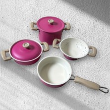 Oyuncakzade 11 Parça Pembe Emaye Tencere Tava Seti-Evcilik Mutfak Tencere Tam Takım Oyuncak Seti Paslanmaz Çelik