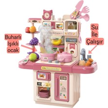 Oyuncakzade Mini 33CM Buharlı Mutfak Işıklı Yeni Çalışan Musluk Meyveli Bol Aksesuarlı Yeni Nesil Mutfak