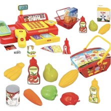 Oyuncakzade Kırmızı Aksesuarlı Süper Market Yazar Kasası ve Alışveriş Sepeti Kız Erkek Eğitici Oyuncaklar