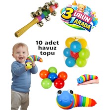 Oyuncakzade 1 Adet Esnek Renkli Tırtıl 1 Adet Ahşap Marakas 10 Adet Renkli Havuz Topu Hediyeli