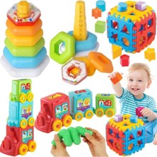 Oyuncakzade Çıngıraklı Halkalar + Eğlenceli Aktivite Tren + Eğitici Bul Tak Puzzle Oyuncak Pop Tube Hediyelidir