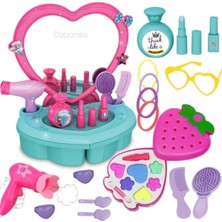 Oyuncakzade Gerçek Aynalı Aksesuarlı Güzellik Salonu + Oyuncak Çilek Makyaj Seti Evcilik Oyuncak