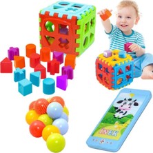 Oyuncakzade Eğitici Geometrik Bultak Küp + Sesli Işıklı Telefon + 10 Top Hediyeli