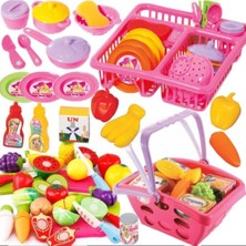 Oyuncakzade Oyuncak Bulaşıklık Tabak Tencere + 14 Parça Kesilebilen Meyve Sebze + Meyveli Market Sepeti