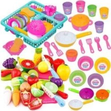 Oyuncakzade Oyuncak Bulaşıklık Tabak Tencere Set 10 Parça Kesilebilen 33 Parça Oyuncak Meyve Sebze Set