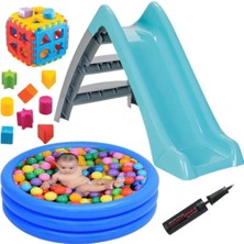 Oyuncakzade Kaydırak Set + 100 Adet Top + Havuz + Bultak Küp Şişirme Pompası
