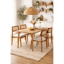 Lif Mobilya 4 Kişilik Hasır Sandalye Yemek Takımı Mdf Masa Doğal Ahşap Renk