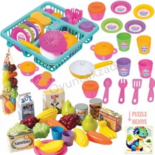 Oyuncakzade 21 Parça Bulaşık Seti ve 22 Parça Filede Meyve ve Sebze Seti / 44 Parça Kaydırmalı Puzzle Hediye