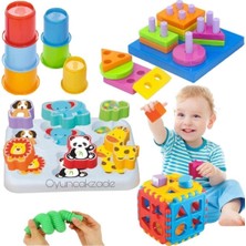 Oyuncakzade Sevimli Hayvanlar Bultak + Geometik Şekiller Bulmaca + Bardak Kule + Bultak Küp Bultak + Pop Tube