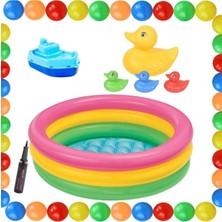 Oyuncakzade Bebek Oyun Havuzu Şişme Taban 86CMX25CM + Havuz Topu + Oyuncak Ördekler Pompa Dahildir