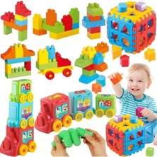 Oyuncakzade LEGO Yapı Blokları 62 Parça + Eğitici Aktivite Tren + Bultak Puzzle Duyusal Oyuncak Pop Tube Hediye