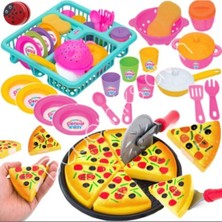 Oyuncakzade Oyuncak Bulaşıklık Bardak Tabak Tencere Set Oyuncak Pizza Kesme Oyunu Ahşap Yoyo