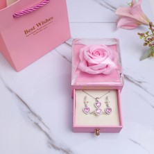 Trend Robo 925 Ayar Gümüş Pembe Taşlı Kalp Takı Seti-Kolye-Özel Hediye Kutulu-Sevgililer Günü,doğum Günü.özürdileme