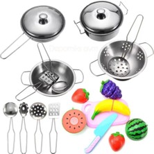 Oyuncakzade Oyuncak Paslanmaz Tencere Tava Takımı + Kesilebilen Meyve Sebze Set Kız Erkek Çocuk Oyuncakları