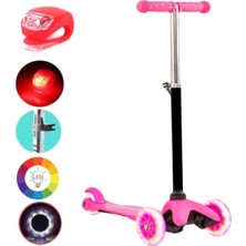 Oyuncakzade 3 Tekerlekli Frenli LED Işıklı Boy Ayarlanabilir Pembe Twist Scooter 1 Adet Çakar LED Hediye