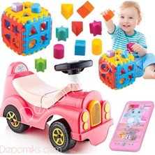 Oyuncakzade Ilk Adım Yürüme Arkadaşı Yürüteç + Işıklı Oyuncak Telefon + Geometrik Bultak Küp