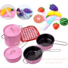 Oyuncakzade Oyuncak Metal Tencere Tava Takımı + Kesilebilen Meyve Sebze Kız Çocuk Oyuncakları