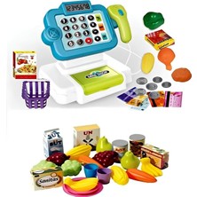 Oyuncakzade HUA-66105 Sesli ve Işıklı Dokunmatik Yazarkasa + 21 Parca Filede Meyveler 2 Li Set