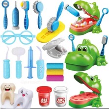 Oyuncakzade Sevimli Oyuncak Dişçi Dino Oyun Hamuru Set + Diş Doktor Aksesuarları Oyuncakları