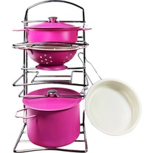 Oyuncakzade Metal Raflı Pembe 7 Parça Tencere Seti