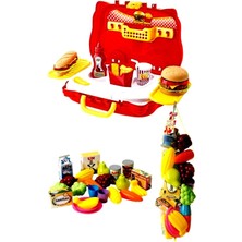 Oyuncakzade Özel Hambuger Valiz Tekerlekli Hamburger Oyun Seti+21 Parça Meyve Sebze Seti 2'li Paket Oyun Setleri