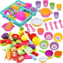 Oyuncakzade Oyuncak Bulaşıklık Tabak Tencere Set ve Kesilebilen Oyuncak Meyve Sebze Set Toplam 33 Parça