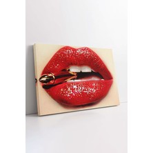 Mgi Design Kırmızı Dudak Kanvas Tablo, Kırmızı Ruj Tablo, Dudaklar Dekoratif Kanvas, Tablo, Modern Tablo