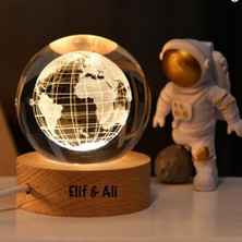 Keyfim Shop Işıklı Ahşap Kaideli Dünya Cam Küre 8cm 6cm