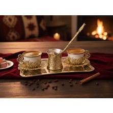 E Orient Kahve Sunum Kahve 2'li Cezveli Kahve Seti Espresso Kahve Mırra Kahve Tepsili