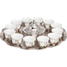 E Orient Kahve Arap Kahve Fincanı Seti Tutucu 12 Kişilik Takım Mırra Kahvesi Seti 12 Kişilik Porselen Gümüş