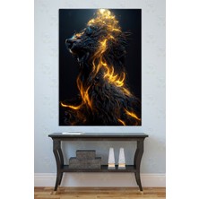 Mgi Design Fantastik Yanan Aslan Kanvas Tablo Alevli Kral Hayvan Karanlık Estetik Salon Ofis