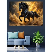 Mgi Design Alevli Koşan Siyah At Dekoratif Kanvas - Mdf Ahşap Tablo