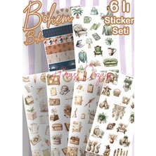 Hiras Dizayn 6lı Bohem Boho Stil Soft Sticker Set Dekoratif Etiketler Ajanda Bullet Journal Scrabook