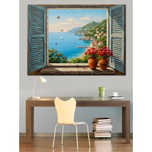 Mgi Design Pencereden Deniz ve Saksılar Dekoratif Kanvas - Mdf Ahşap Tablo