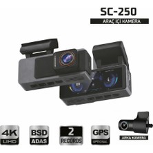 Sentinel SC-250 4K UHD Ön Arka Çift Kameralı Araç Kamerası Wifi 3.2 Inç Park Modu G-Sensor Dash Cam