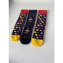 Carnaval Socks Oyun Temalı Desenli Soket Çorap Seti – Pac Man & Hayalet Desen, 3’lü Set, 36-42