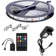 Powerr Led Aydınlatma 5 Metre 5V 60 Ledli Rgb Iç Mekan Şerit LED 2A Plastik Adaptör Sese ve Müziğe Duyarlı LED Kontrol Üniteli Set