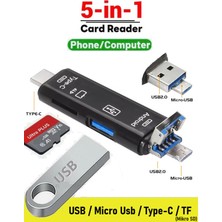 Vwin 5 In 1 Kart Okuyucu Type C / USB 2.0 / Mikro USB / Micro Sd (Tf) Otg Dönüştürücü