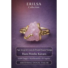 Erilsa Sertifikalı Aşk Sevgi Uyum Pozitif Enerji Yüzüğü – Ham Pembe Kuvars Taşı – Ayarlanabilir Rokoko