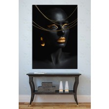 Mgi Design Lüks Siyah Altın Kadın Portresi Kanvas Tablo Duvar Dekoru Sanatsal Zincir Fashion Makyaj