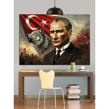 Mgi Design Atatürk ve Kurt Resmi Dekoratif Kanvas - Mdf Ahşap Tablo