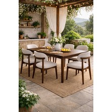 Lif Mobilya 6 Kişilik Polo Sandalye Yemek Takımı Mdf Masa Koyu Ceviz Renk