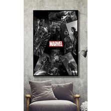 Mgi Design Marvel Temalı Siyah Ahşap Hd Dijital Baskı Dikey Kanvas Tablo Genç Odası Hobi Odası Dekor